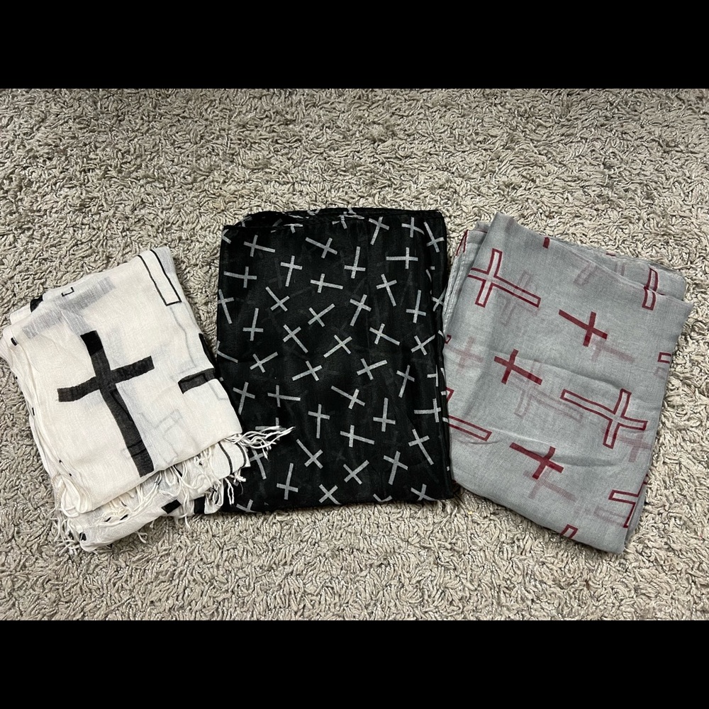 Bundle of 3, Various Brands, Cross Print Design Scarves